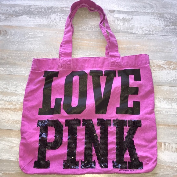 Pink Tote Bag With Black Sequins Good Condition